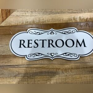 Decorative White "Restroom" Door Sign Plaque with Rhinestone Accents